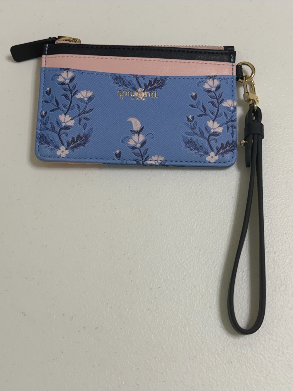 Spartina 449 Floral Wristlet ID Case Card Holder Wallet Blue Pink